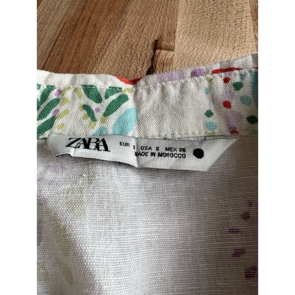 Zara Women's Long Sleeve Button Up Collared Blouse Linen Colorful Print S - Picture 5 of 8